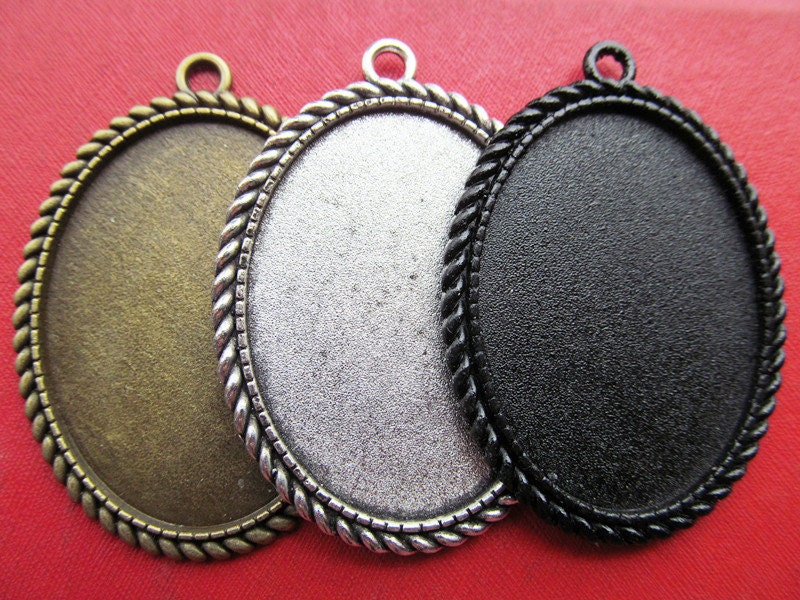 30x40mm Pendant Tray, Bezel Setting, 30x40mm Cabochon Tray - Antique Bronze,Antique Silver,Black