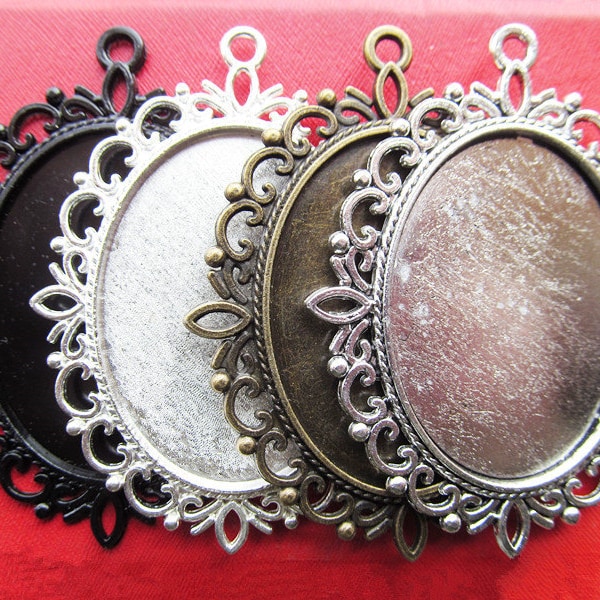 30x40mm Pendant Tray, Bezel Setting, 30x40mm Cabochon Tray - Antique Bronze,Antique Silver,Silver Plated,Black