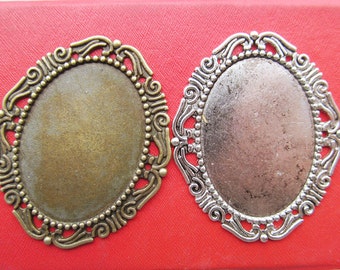 30x40mm Pendant Tray, Bezel Setting, 30x40mm Cabochon Tray - Antique Silver