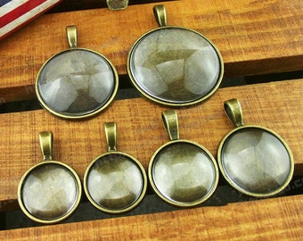 25mm Round Pendant Tray, Bezel Setting, 25mm  Cabochon Tray - Antique Bronze,Antique Silver,Black