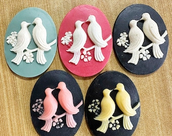 5 Colors Green Crystal Resin Couple Lovebirds ,Zakka ,Diy Jewelry ,Cell Phone Accessories, 30mm x 40 mm