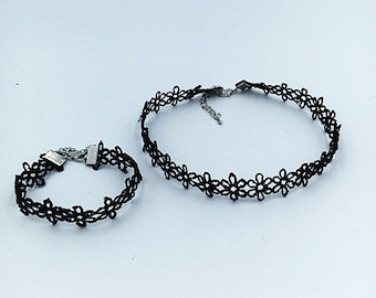 Black Tattoo Elastic Stretch Bracelet Anklet  Elastic Daisy Lace Bracelet Anklet Gothic Punk 80s 90s