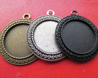 25mm Round Pendant Bezel Setting, S Border,25mm Cabochon Tray - Great to Match Glass and Epoxy