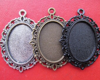 13mmx18mm Oval Pendant Tray,  Bezel Setting, 13mmx18mm  Cabochon Tray - 10 Colors,Antique Bronze,Antique Silver