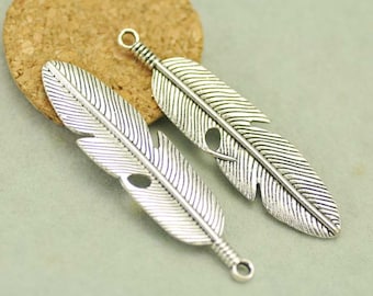 15mmx62mm Antique Silver tone/Antique Bronze Feather Pendant Charm