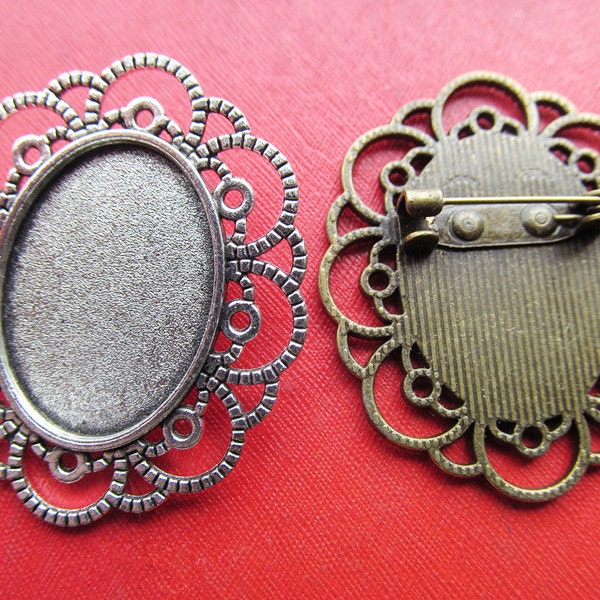 18mmx25mm  Handmade Breast Pin Pendant Tray, Brooch Bezel Setting, 18mmx25mm  Cabochon Tray - Antique Bronze,Antique Silver