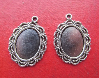 13mmx18mm Oval Pendant Tray,  Bezel Setting, 13mmx18mm  Cabochon Tray - Antique Bronze,Antique Silver