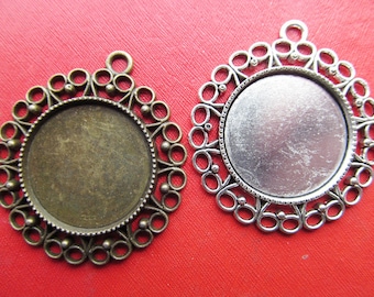 25mm Round Pendant Bezel Setting, Hollow Border,25mm Cabochon Tray - Great to Match Glass and Epoxy