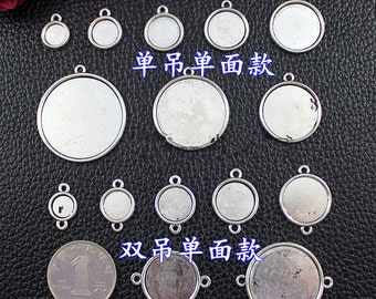 SOFPLATE 1 boîte de 24 plateaux à pendentifs ronds de 30 mm avec lunette en strass double face vierges rotatifs avec chaînes en acier inoxydable pour la fabrication de bijoux, fournitures de