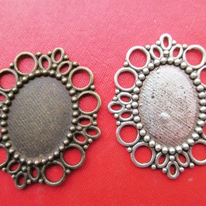 18mmx25mm Pendant Tray, Bezel Setting, 18mmx25mm  Cabochon Tray - Antique Bronze,Antique Silver