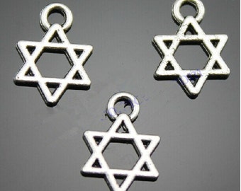 Antique Silver tone Six Pointed Star Pendant Charm Finding