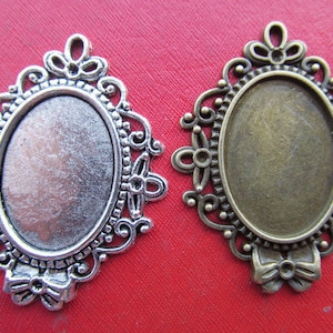 18mmx25mm Pendant Tray, Bezel Setting, 18mmx25mm  Cabochon Tray - Antique Bronze,Antique Silver