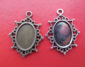 13mmx18mm Oval Pendant Tray,  Bezel Setting, 13mmx18mm  Cabochon Tray - Antique Bronze,Antique Silver