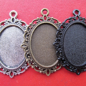 18mmx25mm Pendant Tray, Bezel Setting, 18mmx25mm  Cabochon Tray - Antique Bronze,Antique Silver,Black