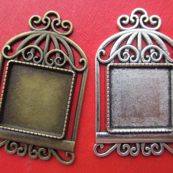 20mm Square Birdcage Pendant Bezel Setting, 20mm Cabochon Tray - Great to Match Glass and Epoxy