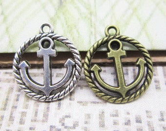 19mmx16mm Antique Silver tone/Antique Bronze Circle Anchor Pendant Charm Finding