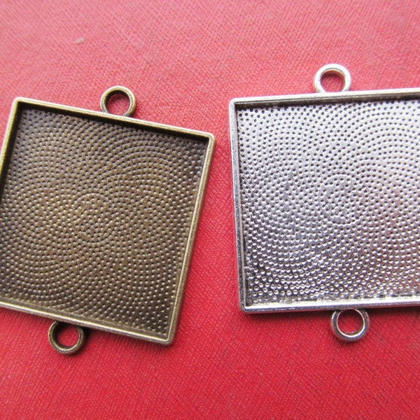 25mm Square Pendant Tray, Bezel Setting,Cabochon Tray - Antique Bronze,Antique Silver,Bracelet Setting,Double Loops