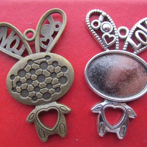 18mmx25mm Rabbit Pendant Tray, Bezel Setting, 18mmx25mm  Cabochon Tray - Antique Bronze,Antique Silver