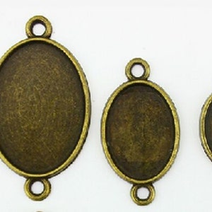 10mmx14mm Oval Pendant Tray, Bezel Setting, 10mmx14mm Cabochon Tray - Antique Bronze,Two Loops