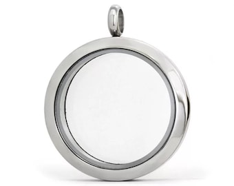 Medallón flotante redondo de acero inoxidable, medallón vivo, colgante de medallón de vidrio, medallones de vidrio flotante, medallones de memoria para collar, 30 mm