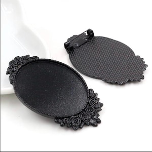 Black 30mmx40mm Handmade Breast Pin Pendant Tray, Brooch Bezel Setting, 30mmx40mm  Cabochon Tray