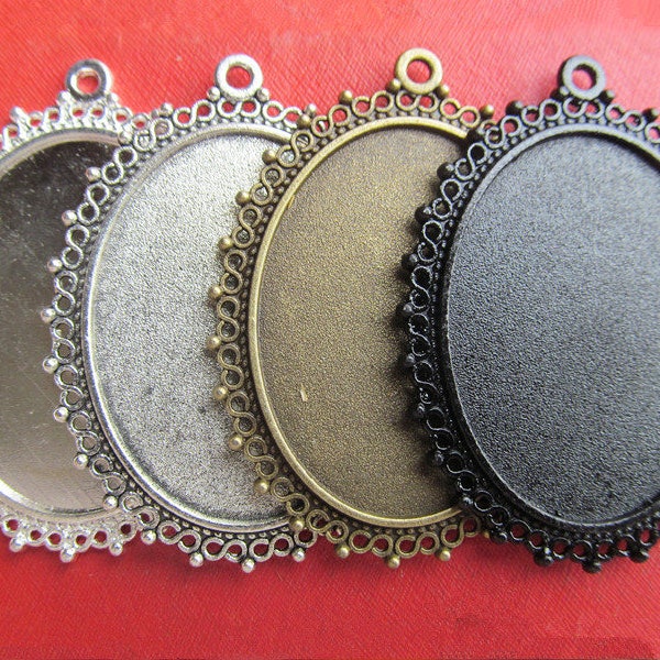 Plateau de pendentif 30x40mm, cadre de lunette, plateau en Cabochon 30x40mm - Bronze Antique, argent Antique, noir, plaqué argent