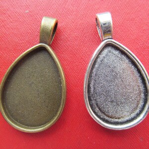 18mmx25mm Raindrop Pendant Tray, Bezel Setting, 18mmx25mm  Cabochon Tray - Antique Bronze,Antique Silver