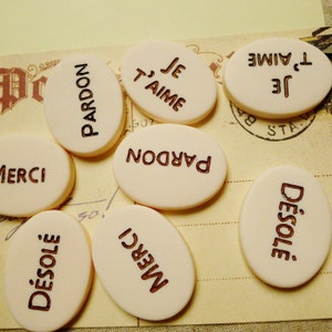5 peças tiras de resina de proteção ambiental amor francês/carta de agradecimento/letras, acessórios de joias diy manualmente, 30mm x 40mm