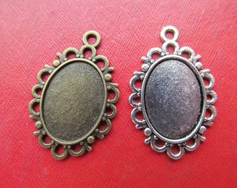 13mmx18mm Oval Pendant Tray,  Bezel Setting, 13mmx18mm  Cabochon Tray - Antique Bronze,Antique Silver