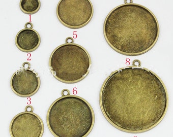 25mm Round Pendant Tray, Bezel Setting, 25mm  Cabochon Tray - Antique Bronze,Antique Silver,Single Side