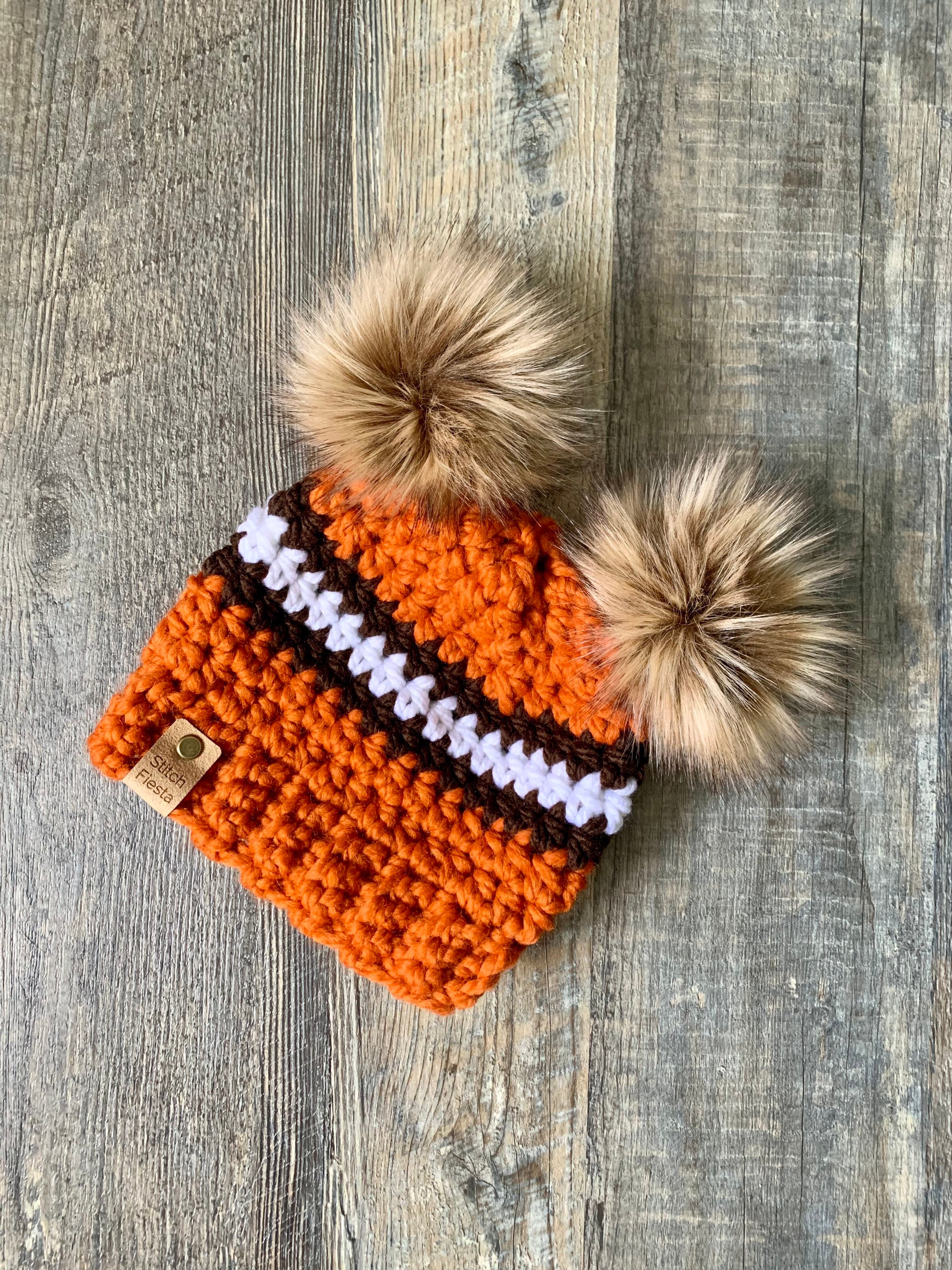 Cleveland Knit Hat with Fox Fur Pom Cleveland Browns Toddler Double Fur or Yarn Pom Pom Hat - Etsy main image 2
