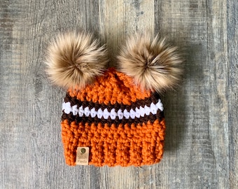 Adult Cleveland Browns crochet double fur Pom Pom hat, adult beanie, women’s hat