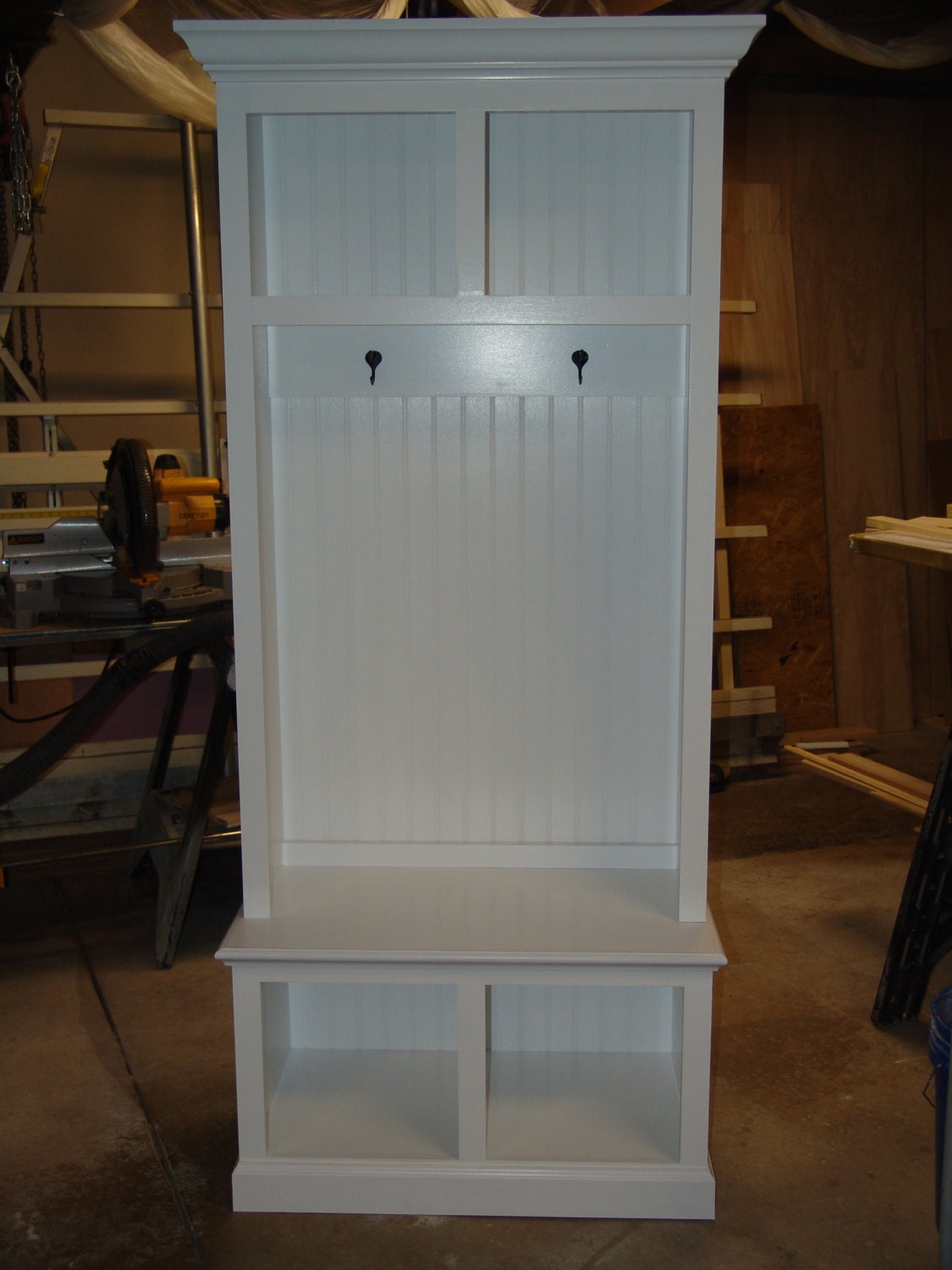 modern entryway storage furniture on 34 Wide Beadboard Hall Tree With 2 Upper Lower Storage Etsy