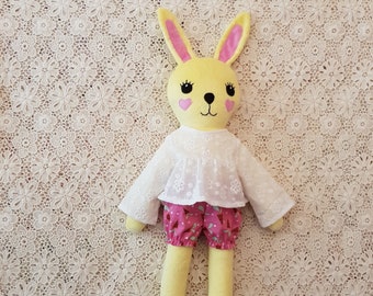 Bunny rabbit doll, kawaii plush, rabbit lover gift, handmade rag doll, soft bunny doll,