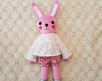 Bunny rabbit doll, kawaii plush, rabbit lover gift, handmade rag doll,  soft bunny doll,