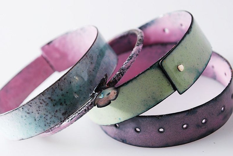 set of enameled bangles copper and vitreous enamel PASTELOVE wedding perfect Mother/'s Day idea gift for her original handmade gift