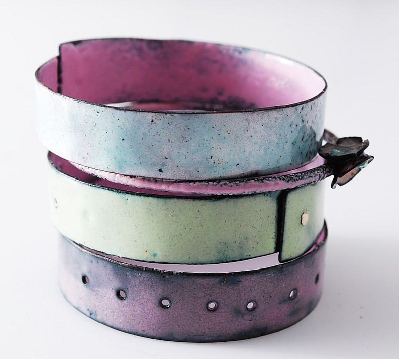 set of enameled bangles copper and vitreous enamel PASTELOVE wedding perfect Mother/'s Day idea gift for her original handmade gift