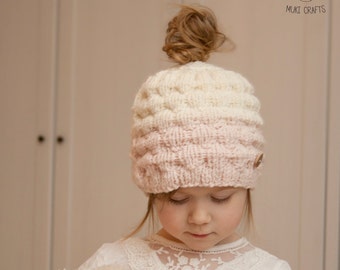 KNITTING PATTERN ombre messy bun hat Kaia
