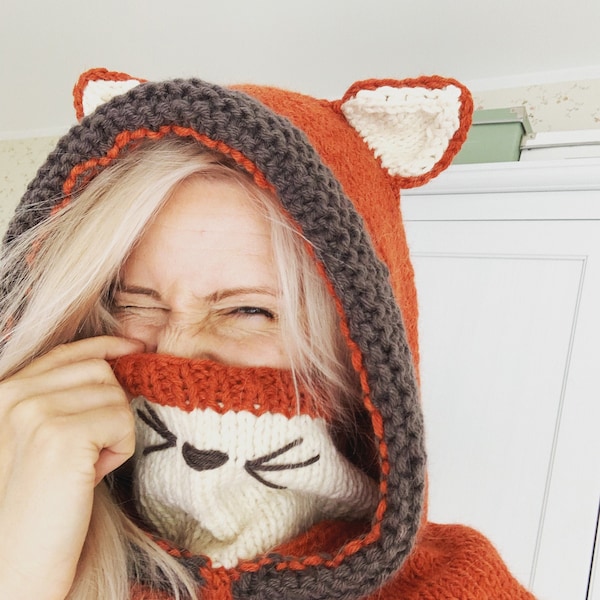 Fox hooded cowl Rene with inner cowl, Halloween snood