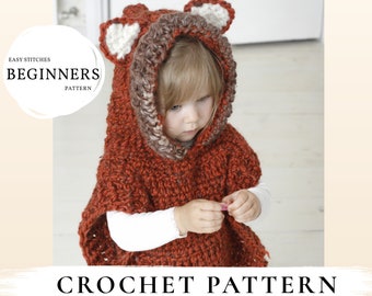 CROCHET PATTERN fox hooded poncho x Beginner crochet pattern poncho x Poncho with hood x Cape pattern x Hooded vest x Fox poncho pattern Max