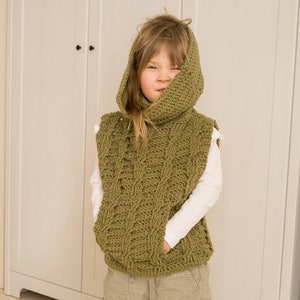 Kids CROCHET PATTERN Cable Poncho Pattern Collared Vest Crochet Oversized Toddler Poncho Easy Vest with Pocket Crochet Pattern I Cora image 3