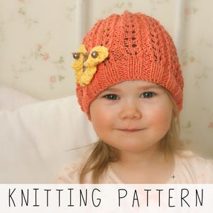 Butterfly Summer Hat KNITTING PATTERN, Girls Beanie including Toddler, Child, Woman Sizes, Lace Beanie I Ivy Hat
