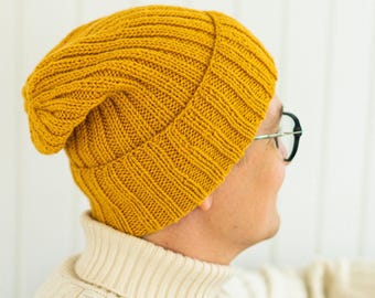 Ribbed Slouch Beanie KNITTING PATTERN Mens Hat Knit Pattern Easy Knitting Pattern Winter Hat Pattern Slouchy Hat Knit Aran Beanie I Herman