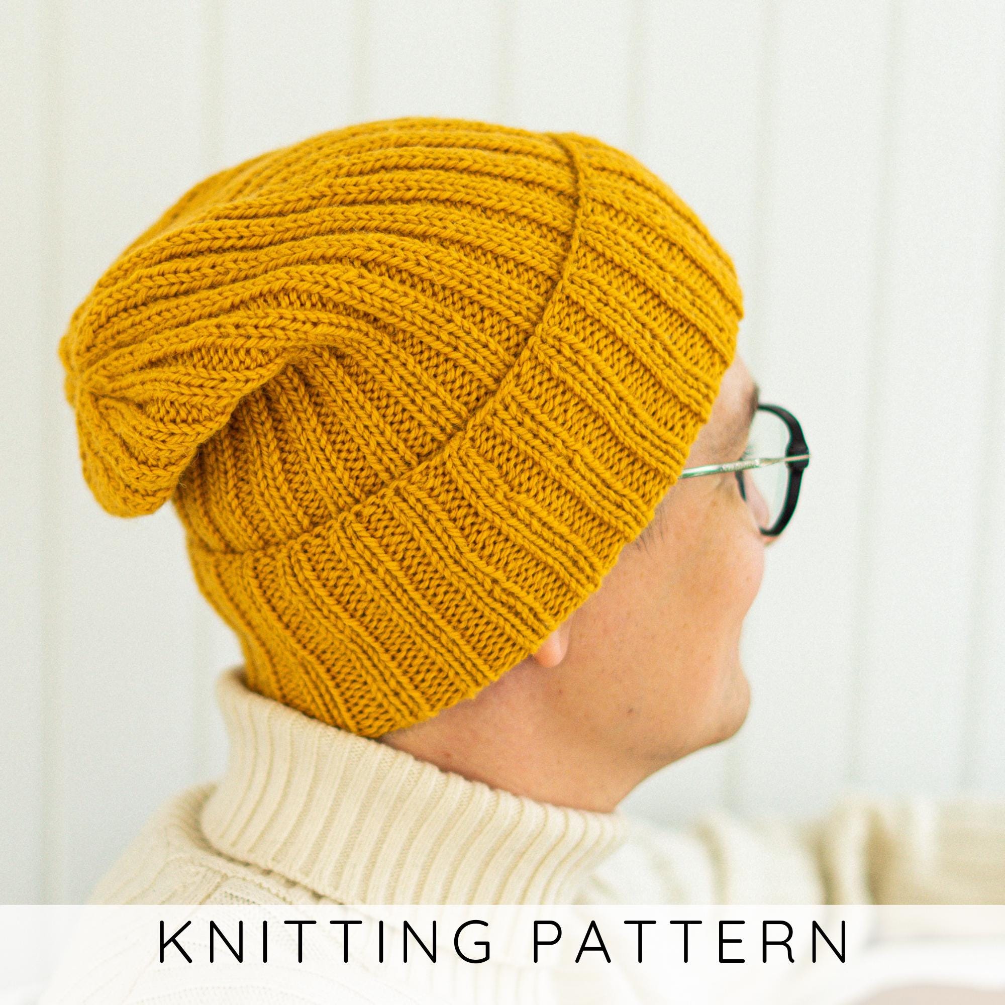 Ribbed Slouch Beanie KNITTING PATTERN Mens Hat Knit Pattern Easy ...