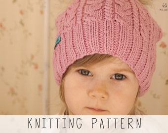 Cable Beanie KNITTING PATTERN Kids Cable Hat Knit Pattern, Women's Cable Hat Pattern with Aran Yarn, Winter Hat for Girls I Bella