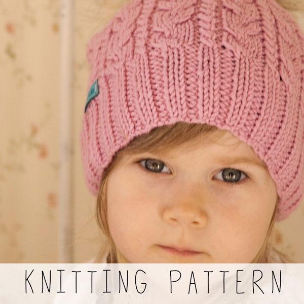 Cable Beanie KNITTING PATTERN Kids Cable Hat Knit Pattern, Women's Cable Hat Pattern with Aran Yarn, Winter Hat for Girls I Bella