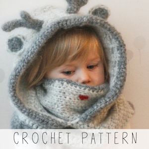 Cagoule à capuche renne MOTIF AU CROCHET, snood de Noël avec bois, motif de capuche cerf, snood DIY avec col intérieur (tailles enfants, adultes) I Rudy