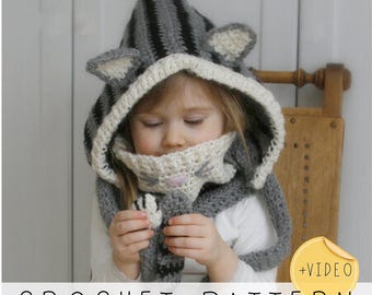 Cagoule de chat MOTIF AU CROCHET avec capuchon (tailles bébé, tout-petit, enfants, femme), costume d'Halloween au crochet, chapeau avec oreilles pointues I misty