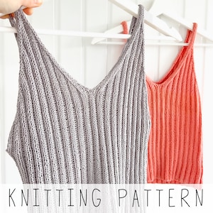 Ribbed Top KNITTING PATTERN V-neck Summer Tank Top Knit Pattern for Women (S to XXL size) Knitted Camisole, Summer Knitted Top I Pendi