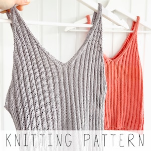 Summer Top KNITTING PATTERN V-neck Ribbed Tank Top Knit Pattern Basic Top Knit Camisole, Summer Knitted Tank Top Pattern I Pendi